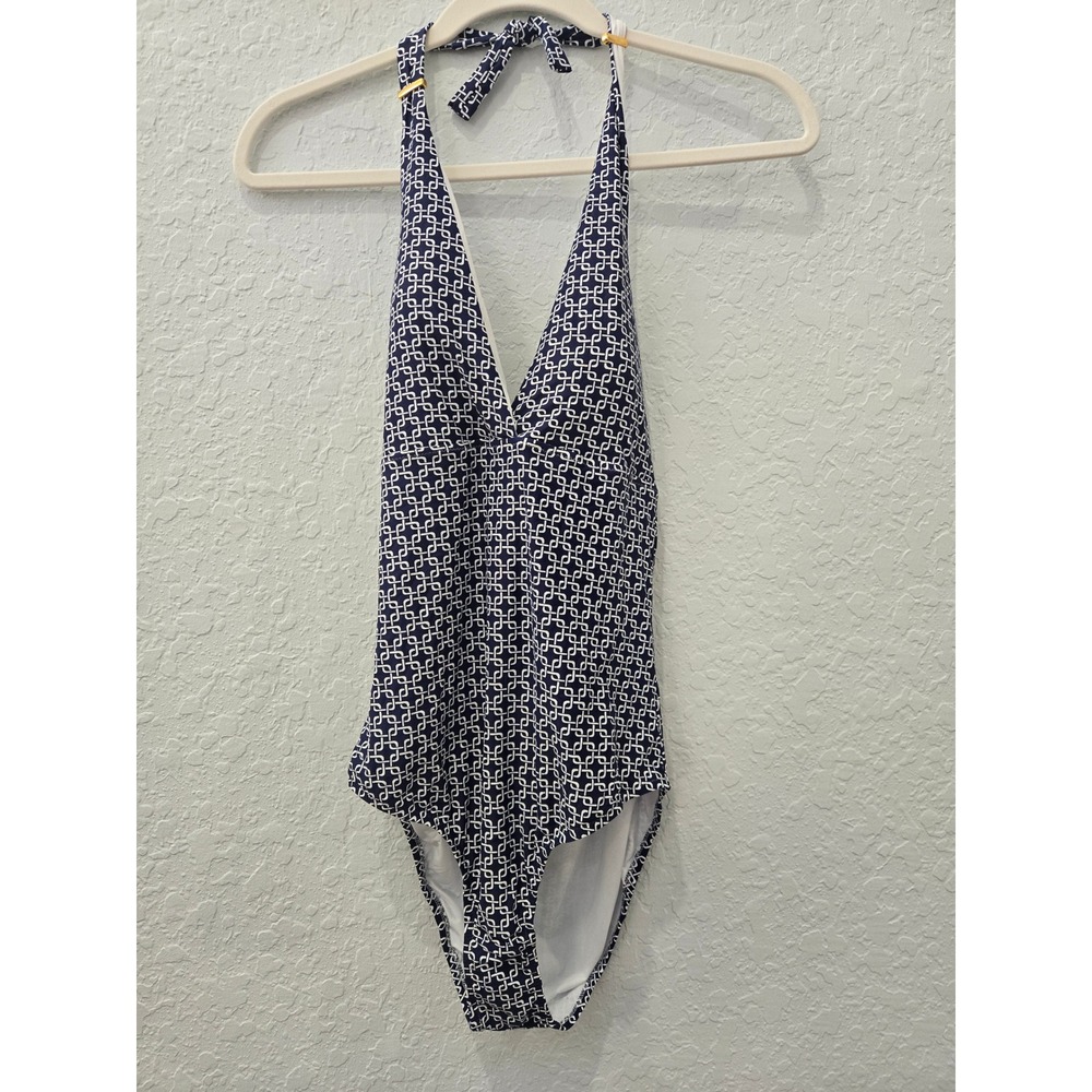 Melissa Odabash Rimini One‎ Piece Swimsuit Navy Geometric Links Size 10